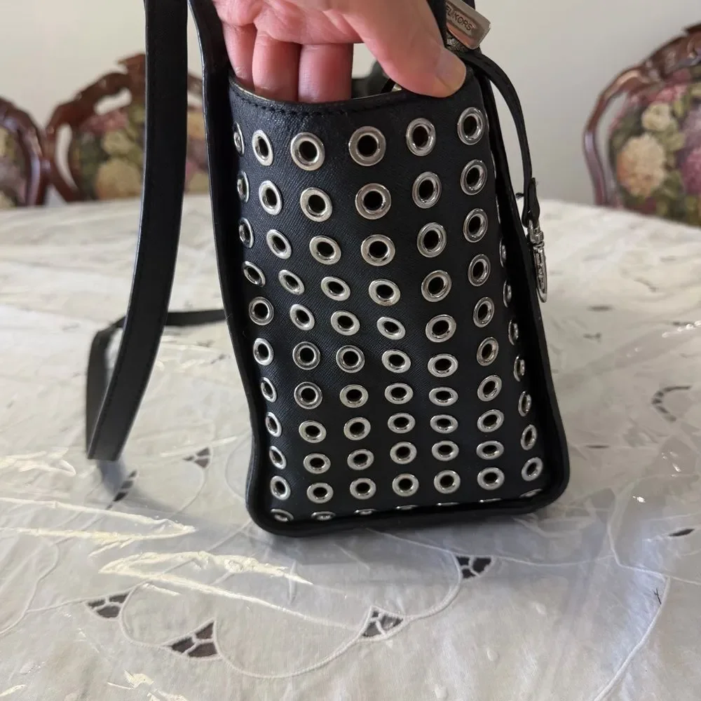 Michael Kors Black Studded Saffiano Leather Satchel | Crossbody